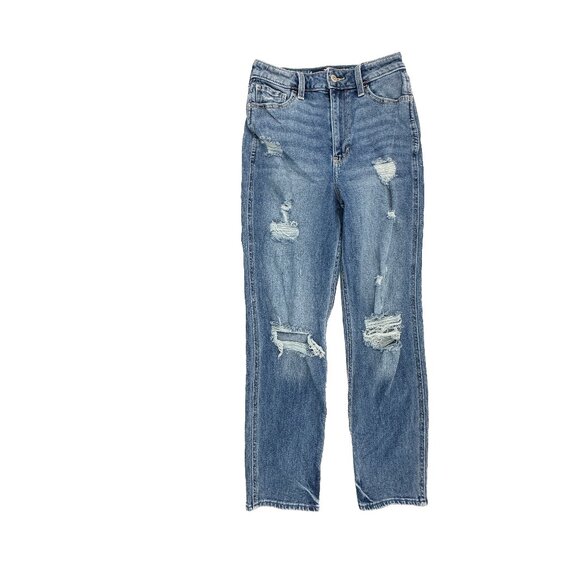 Hollister Ultra High Rise Mom Jean Distressed Women's size 1 Blue Denim Jeans - Picture 1 of 5